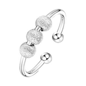 Adjustable Silver Finish Beaded Ring Moving Ball Minimal Open Ring